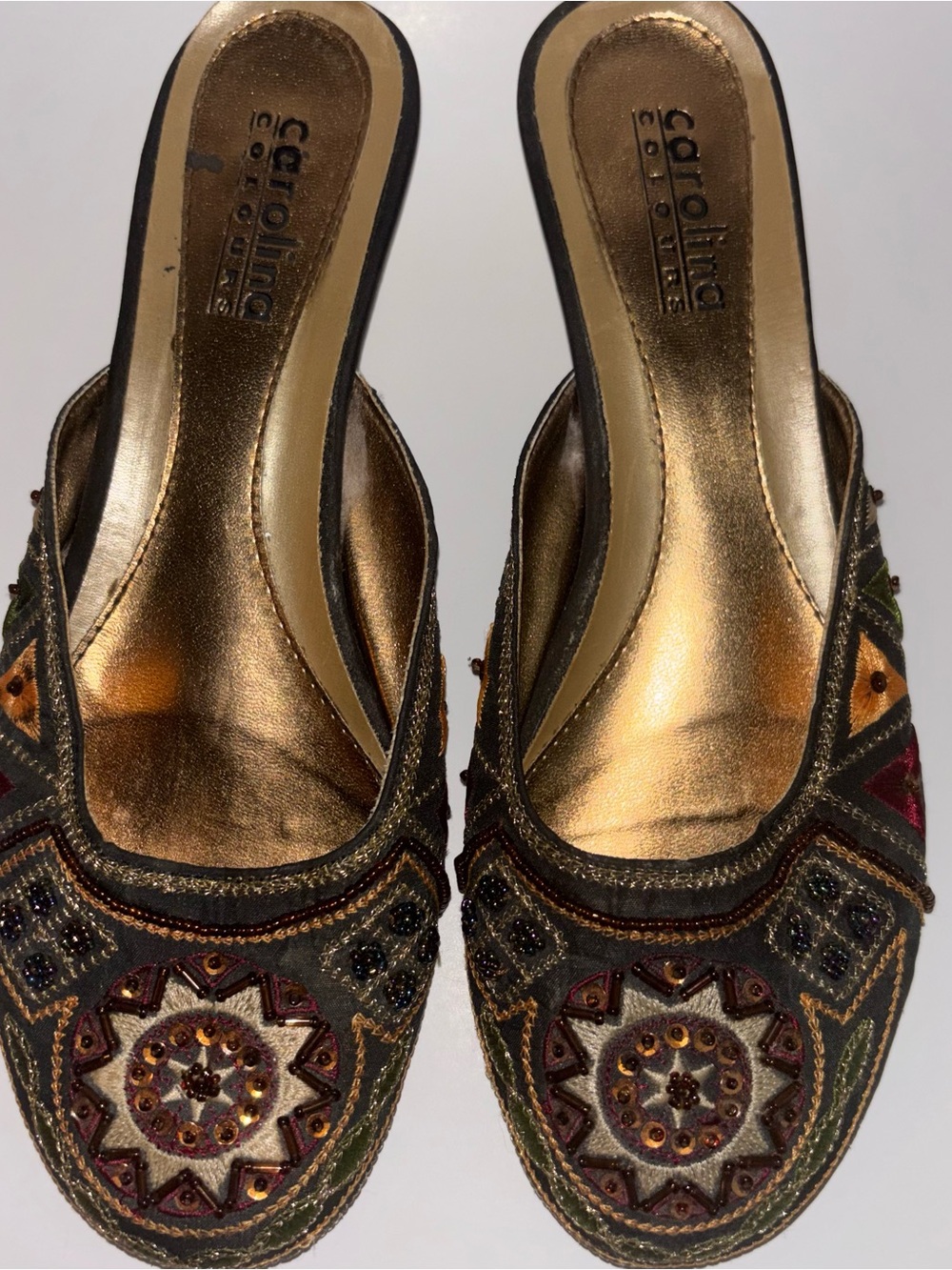Caroline Comfort Bronze Embroidered Slip-On Heels